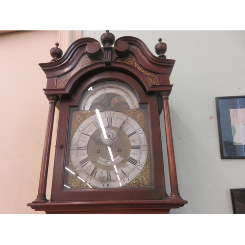 375 - Mahogany Long Cased Clock with Silvered and Brass Sun and Moon Dial by Hampton of Worrington