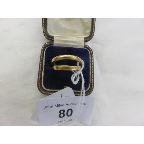 80 - Two 18ct Gold Wedding Bands - 5.2gms