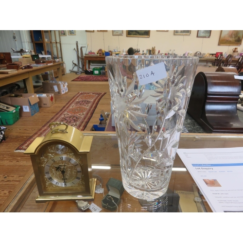 210A - Swiza Brass Mantel Clock and A Crystal Vase