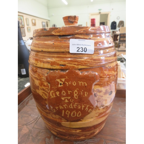 230 - Agate Pottery Jar and Lid from Georgie to Grandfather 1900