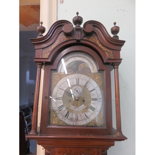 375 - Mahogany Long Cased Clock with Silvered and Brass Sun and Moon Dial by Hampton of Worrington