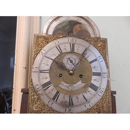 375 - Mahogany Long Cased Clock with Silvered and Brass Sun and Moon Dial by Hampton of Worrington