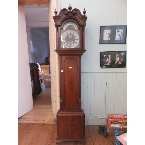 375 - Mahogany Long Cased Clock with Silvered and Brass Sun and Moon Dial by Hampton of Worrington