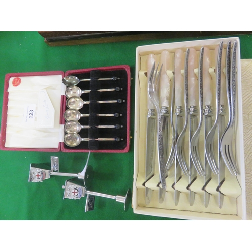 123 - Three sets of Plated Cutlery and a pair of Cruets