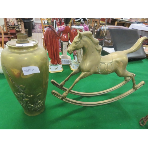 130 - Brass Rocking Horse and Brass Oriental Table Lamp