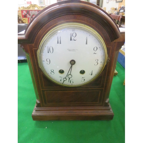 132 - Mahogany Inlaid Clock A & J Smith,