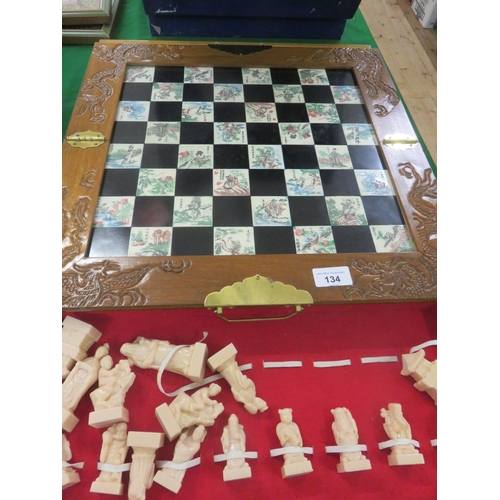 134 - Eastern Style Chess Board and Pieces