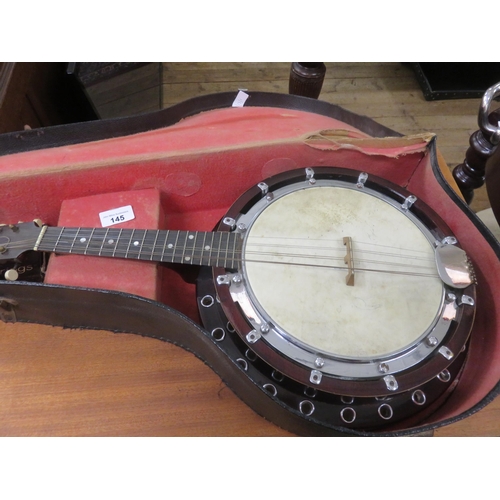 145 - Cased Mandolin Banjo