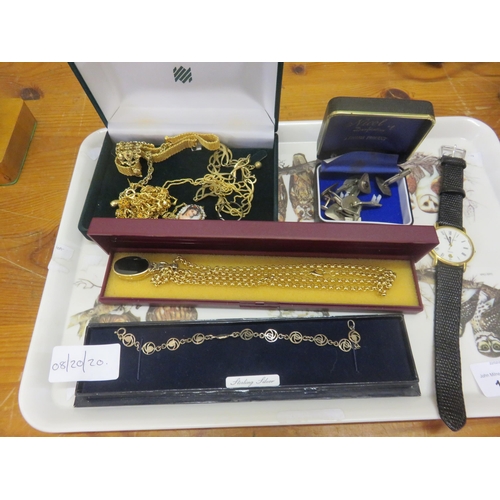 162 - Tray with various Chains, Cufflinks, Watch