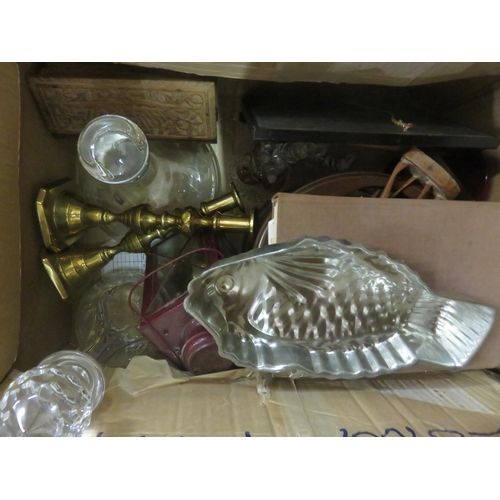 184 - Box of Decanters, Candlesticks, Lantern etc.