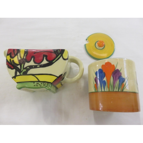 185 - Clarice Cliff style Jug and Clarice Cliff Preserve Jar and lid