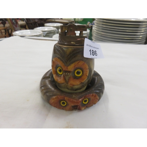 186 - Owl Novelty Lighter and matching Ashtray