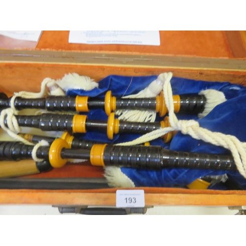 193 - Cased Set of Banatyne Zipper Bagpipes