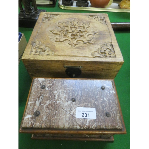 231 - Carved Wooden Box and Wooden and Marble Box