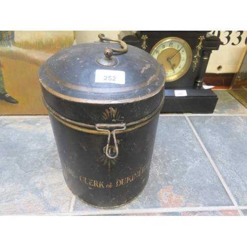 252 - Georgian Metal Hat Box, Town Clerk of Dukinfield