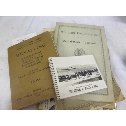 273 - Quantity of Ephemera and Pictures, including Signalling Book and Woodside Congregation Roll 1885, Ra... 