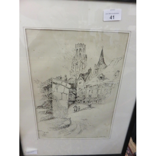 41 - Framed Picture - Etching of France.  E.W. Robertson