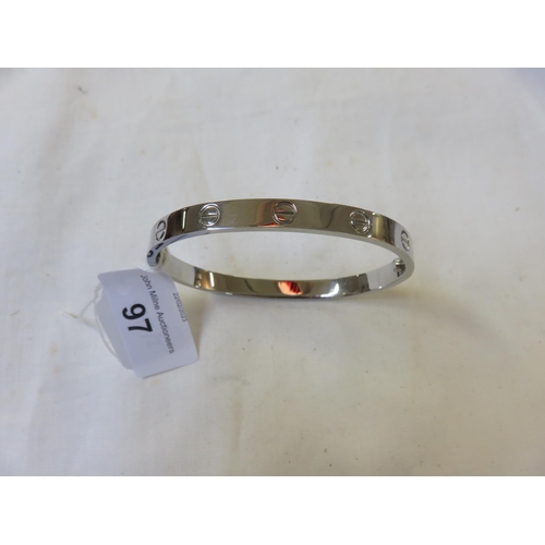 97 - White Metal Bangle Stamped Cartier