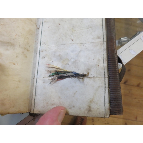 114 - Small Leather Book with some Fishing Flies