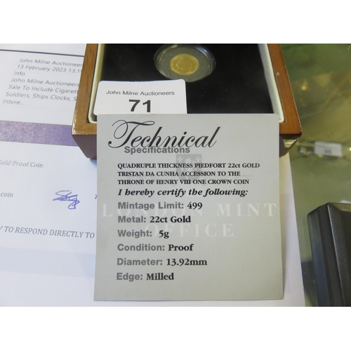 71 - Boxed Tristan Da Cunha Henry VIII 22ct. Gold Proof Coin