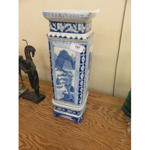 187 - Tall Blue and White Vase on Stand