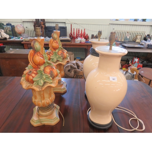 361 - Pair of Cream Lamps and pair of Floral Lamps