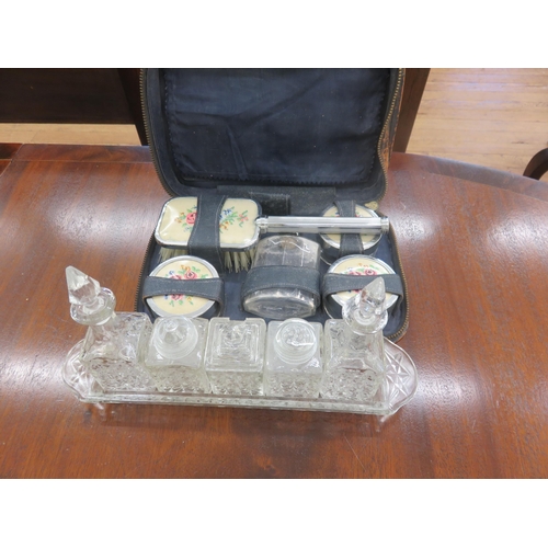 367 - Ladies Cased Dressing Set and Crystal Condiments Set