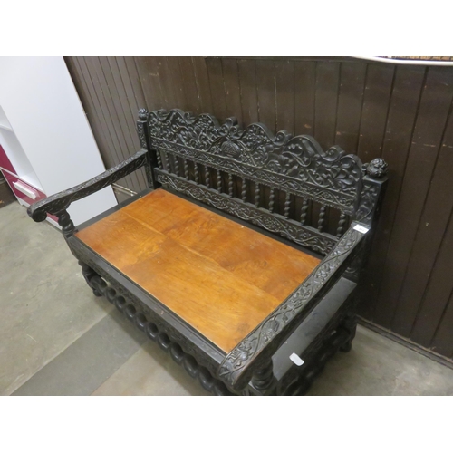 431 - Heavily Carved Oak Hall Bench