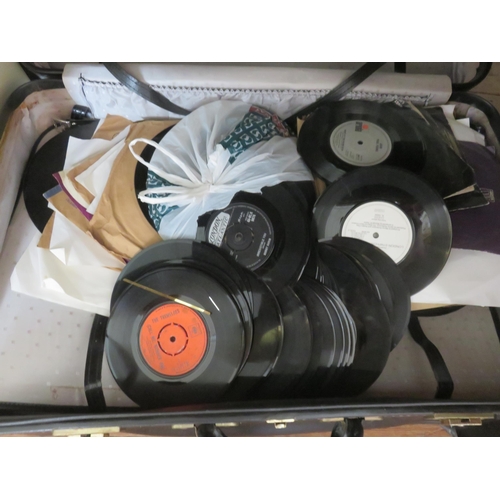 346 - Suitcase with 45's and Box of LP's