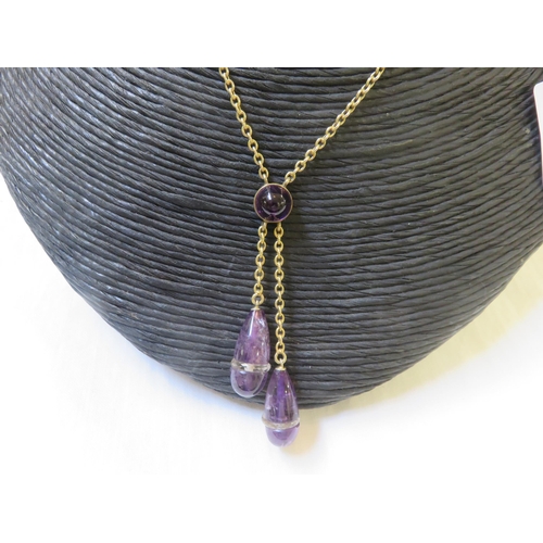 104 - Yellow Gold and Amethyst Drop Necklace