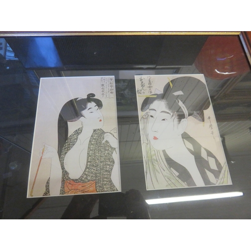 17 - Four Framed Black Mounted Japanese Prints
