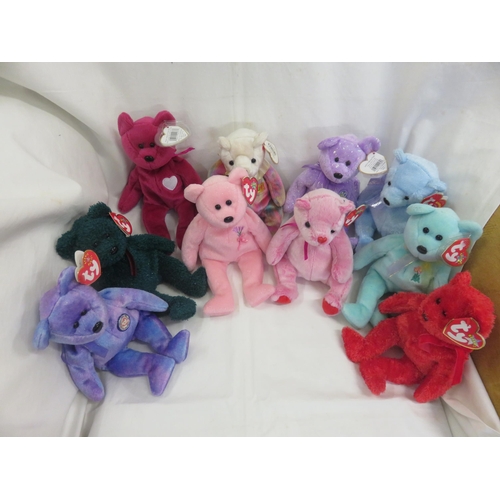 187 - Box of Ten Beanie Babies, including Valentina Bear