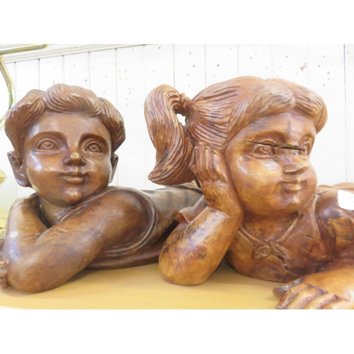 191 - Pair of Wooden Child Figures