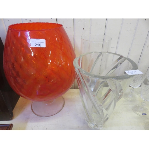 216 - Large Orange Vase and Two Others