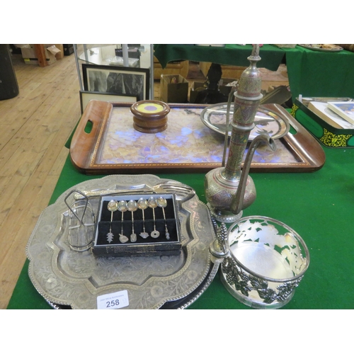 258 - Small quantity of Metal including Plates, Jug, Cutlery etc.