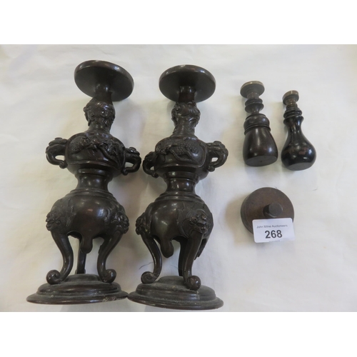 268 - Pair of Oriental Bronzed Stands, three seals