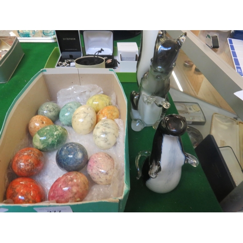 277 - Two Glass Animal Figures and Box of Ceramic Eggs