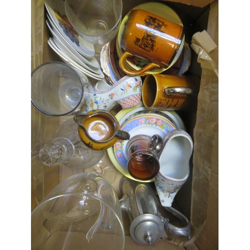 288 - Box Containing Decanter, Plates, Pewter Etc