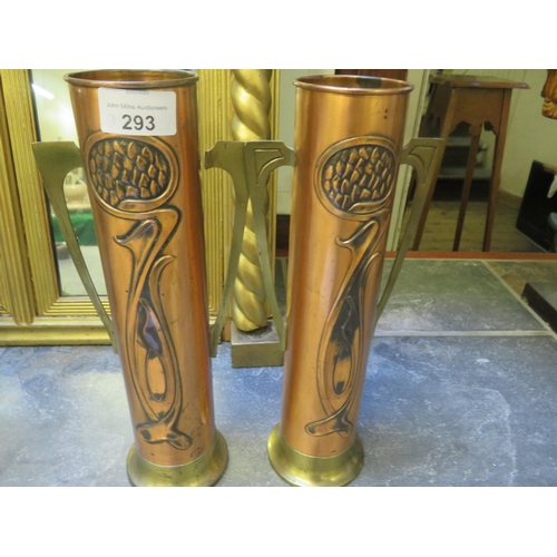 293 - Par of Art Nouveau type Copper and Brass Vases