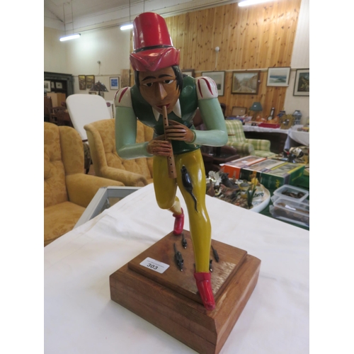 303 - Wooden Pied Piper Statue - signed AG.