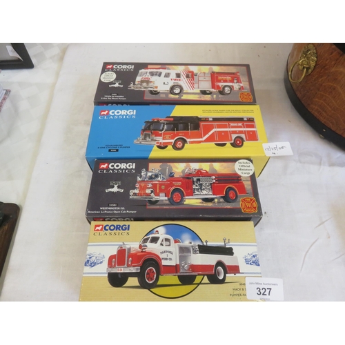 327 - Four Boxed Corgi Classics, Fire Engines