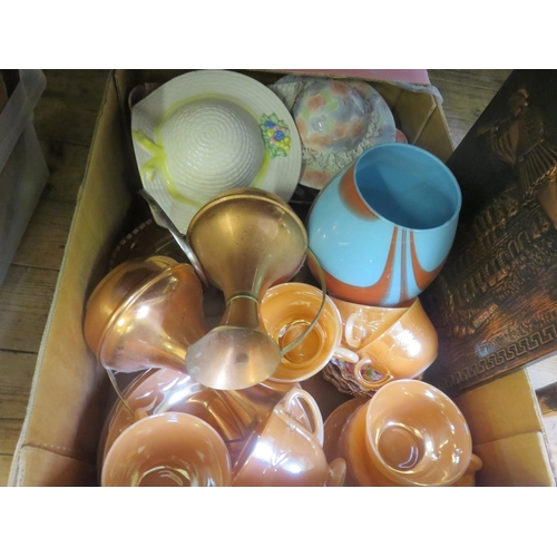 328 - Box Containing Ta Set, Copper Ware, Royalty Cup etc