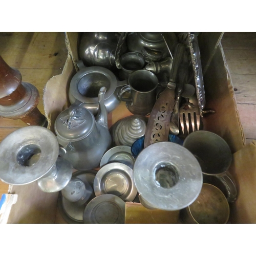 340 - Box of Pewter and other Metal Ware