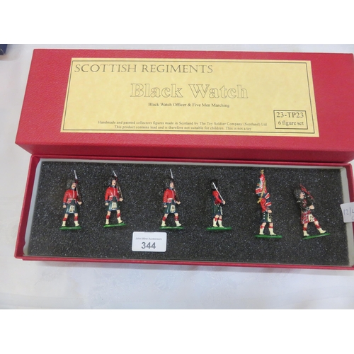 344 - Three boxed sets of Six Black Watch Lead Model Soldiers