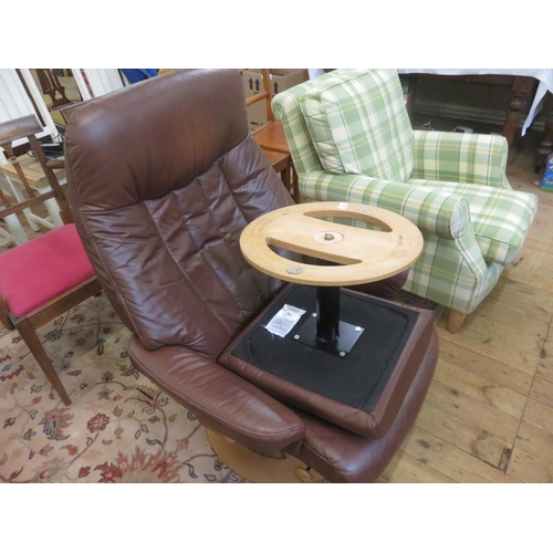 382 - Leather Reclining Easy Chair and Matching Foot Stool