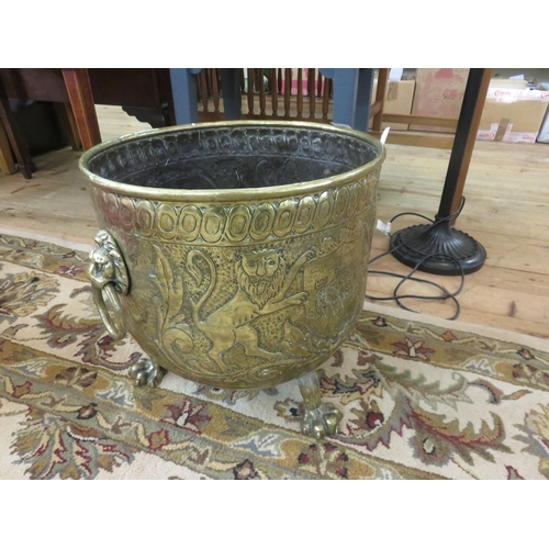 391 - Large Embossed Brass Log Bin