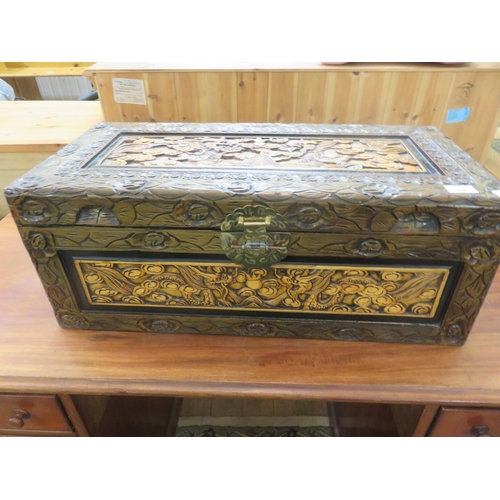 398 - Oriental Wood Carved Chest