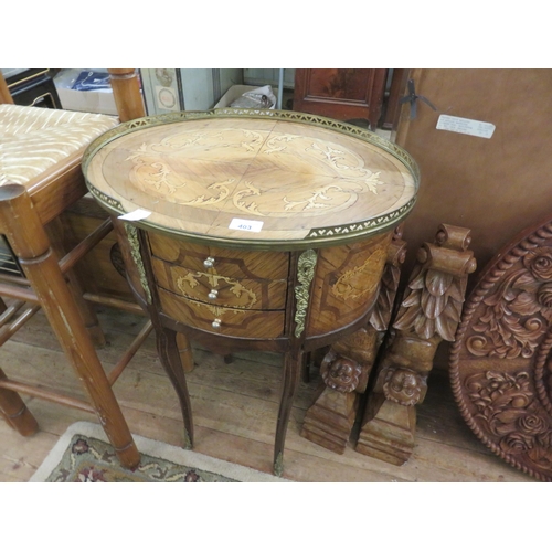 403 - Small Inlaid Oval French Style Table with three drawers