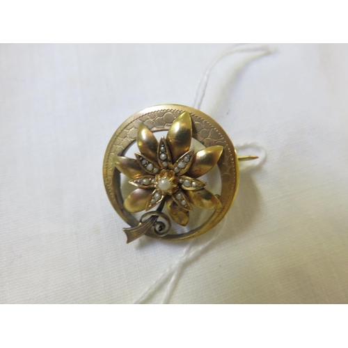 86 - Circle Gold and Seed Pearl Brooch in Fitted Case