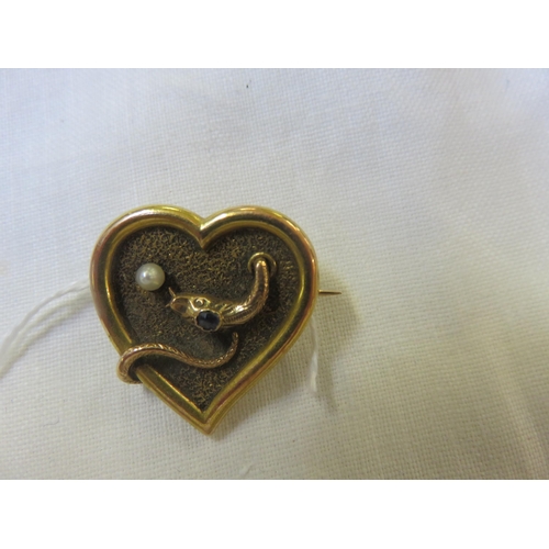 87 - Austrian Gilt Metal Heart and Serpent Brooch in fitted case